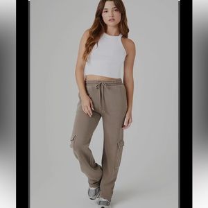 Fleece drawstring wide leg cargo pant🖤